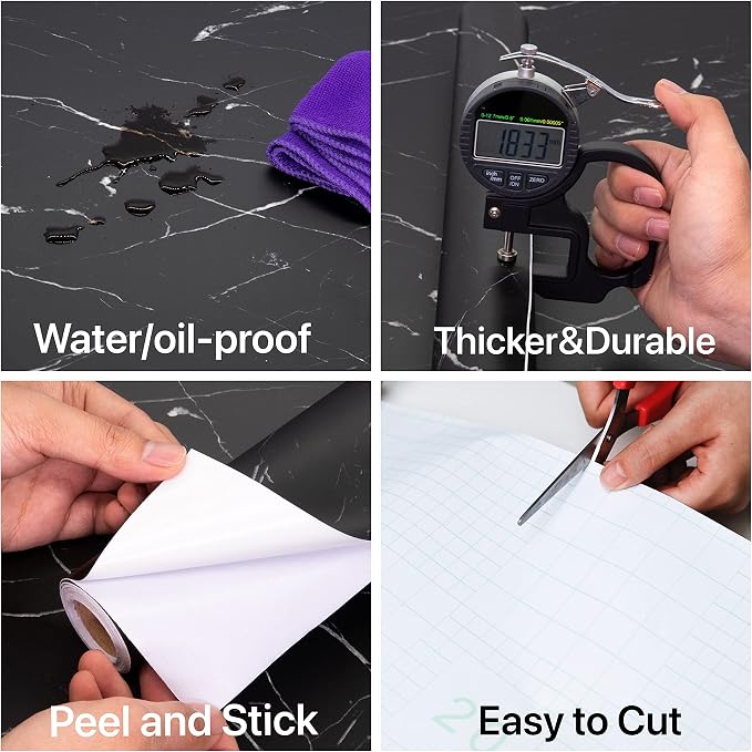 Marble Contact Paper Black Peel and Stick Wallpaper for Kitchen Countertop | 11.8"×78.7" Black/White Matte Paper Self Adhesive Removable Waterproof Wall paper for Cabinet Covers - Image 4