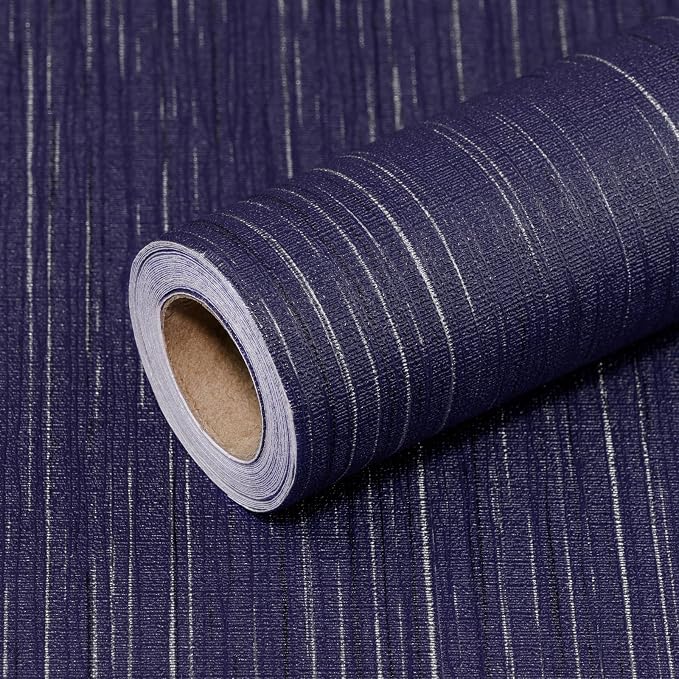 Navy Blue Grasscloth Peel and Stick Wallpaper Texture Contact Paper 15.7"x120" Vintage Wallpaper Removable Waterproof Wall Paper for Room Walls Cabinets Furniture Drawers Desk by Qianglive