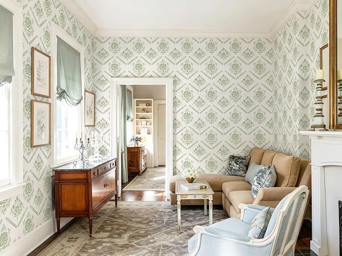 Ismoon Boho Floral Peel and Stick Wallpaper Sage Green for Vintage Bedroom | Renter Friendly Self Adhesive Removable Textured Contact Paper Botanical Wall Paper Vinyl for Bathroom Decor 17.3 X 78.7in - Image 6