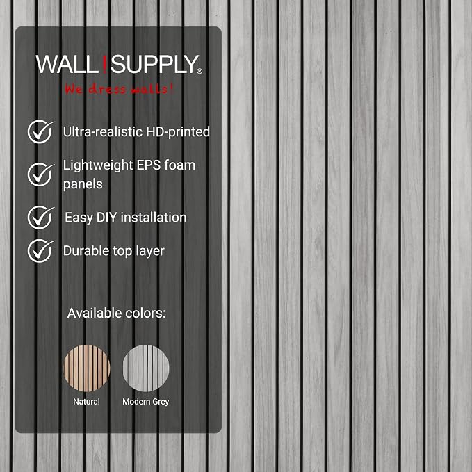 Wall!Supply Ultralight Linari Modern Grey EPS Foam Faux Wood 3D Wall Panels - Home Decor Wallpaper Alterantive for Living Room, Bedroom, and Office -Easy Installation DIY Room Decor-4 Pack 24.96 Sq Ft | Lightweight EPS Foam, Wallpaper Alternative, Easy... - Image 3