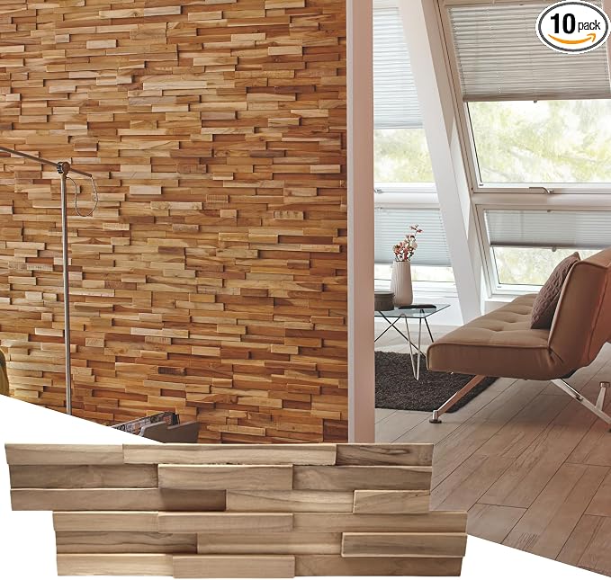 Wall!Supply 3D Wall Panels – Reclaimed Modern Asian Teak Wood – Home Decor Wallpaper Alternative for Living Room, Bedroom & Office – Easy DIY Installation – 10 Pack, Covers 9.6 Sq Ft | Real Reclaimed Asian Teak, Wallpaper Alternative, Easy DIY Installa... by WallSupply