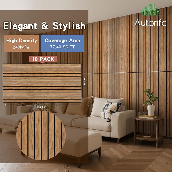 Acoustic Wall Panels,10 Pack Sound Panels,47.2”x23.6”,Rustic Teak | Simulated Wood Grain Finish,PVC Acoustic Wood Wall Panels,Decorative Large Wood Panels for Wall, High-Density Polyester Fiber - Image 2