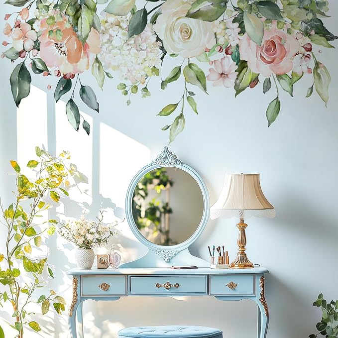 Flowers Leaves Wall Decals Peel and Stick, Large Floral Flowers Wall Stickers, Removable Vine Home Decor Art for Bedroom Living Room Classroom Office - Image 8