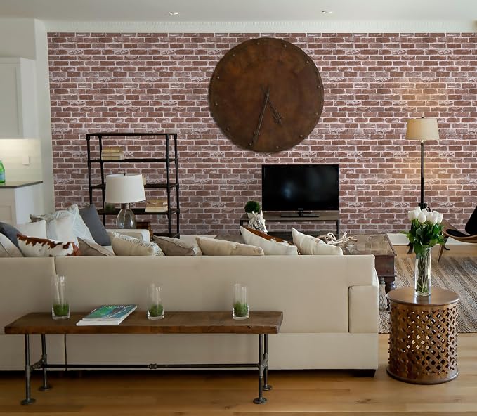 Timeet Red Brick Wallpaper Peel and Stick Wall Paper Self Adhesive Removable Textured Contact Paper for Bedroom Living Room Wall Decor Vinyl Film Roll Red 17.7"×118.11" - Image 8