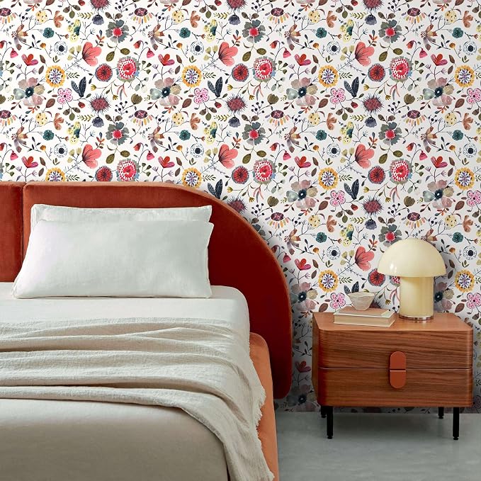 Wallpaper Peel and Stick Floral Wall Paper Removable Waterproof White/Green/Red Contact Paper for Bedroom, Bathroom, Home Wall 17.3" x 118" - Image 6