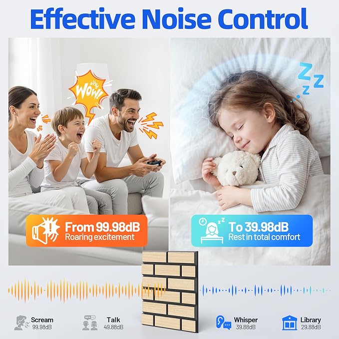 Self-Adhesive Acoustic Panels High Density Sound Proof Foam Panels for Wall | 16 Pack Brick Soundproof Wall Panels, 12" x 12" x 0.4" Sound Dampening Absorbing Panels for Home Studio Decor Office - Teak - Image 2