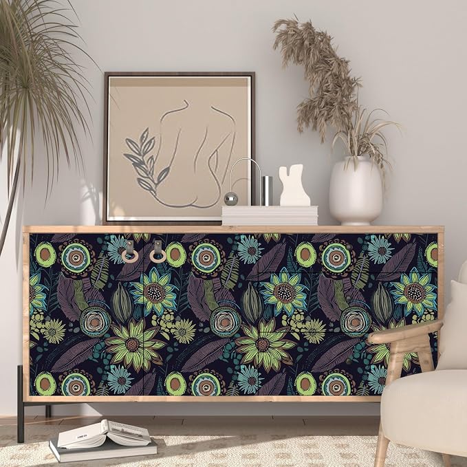 Laatse Boho Wallpaper Peel and Stick 17.5"x393", Purple Green Contact Paper | Self Adhesive/Removable/Waterproof/Thick Vinyl Wall Paper for Bathroom Bedroom Shelf Cabinet Drawer,Prepasted,Easy Peel - Image 3