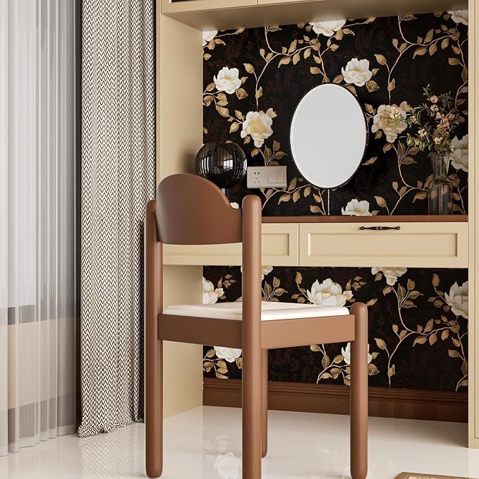 Laatse Vintage Dark Black Golden Floral Wallpaper Peel and Stick 17.5"x787" | Self Adhesive/Removable/Waterproof/Thick Vinyl Extra Long Contact Paper for Bathroom Bedroom Shelf Cabinet Drawer,Prepasted - Image 5