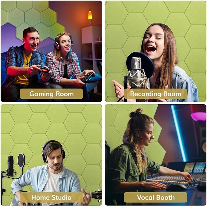 12 Pack High Density Hexagon Acoustic Panels, TONOR 12"x 10"x 0.4" Soundproof Wall Panels, Sound Absorbing Panels for Interior Wall Décor, Peel and Stick Modern for Studio, Office, Home, Green - Image 5