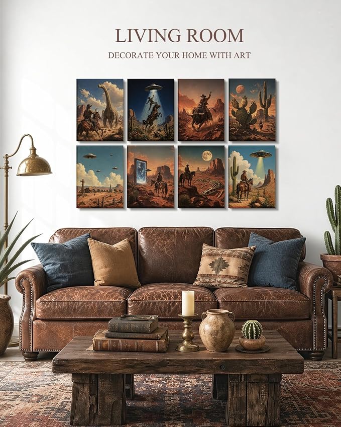 VIYYIEA Acoustic Art Wall Panel, Western Cowboys Sound Absorbing Panels | 48×32 in UFO Soundproof Panels Bedroom Gaming Room Dorm Whimsical Decor, 8Pcs Acoustical Alien Prints 3D Bulletin Board - Image 3
