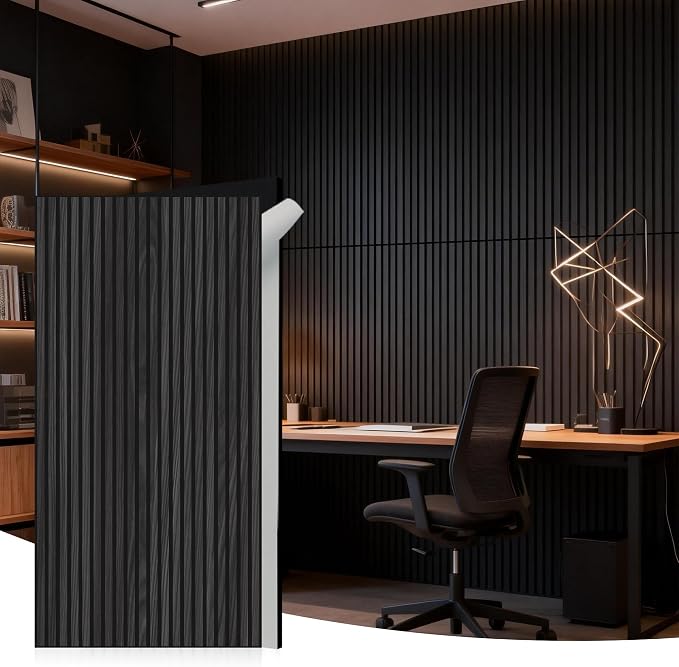 WoveN SounD Acoustic Wall Panels, Black Oak, 10 Pack, 47.2x23.6 in | Self-Adhesive, Peel and Stick, NRC 0.95, Premium Sound, Echo Proof, Slat Decor, Studio, Home, Office, Media Room by WovenSound