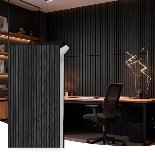 WoveN SounD Acoustic Wall Panels, Black Oak, 10 Pack, 47.2x23.6 in | Self-Adhesive, Peel and Stick, NRC 0.95, Premium Sound, Echo Proof, Slat Decor, Studio, Home, Office, Media Room by WovenSound