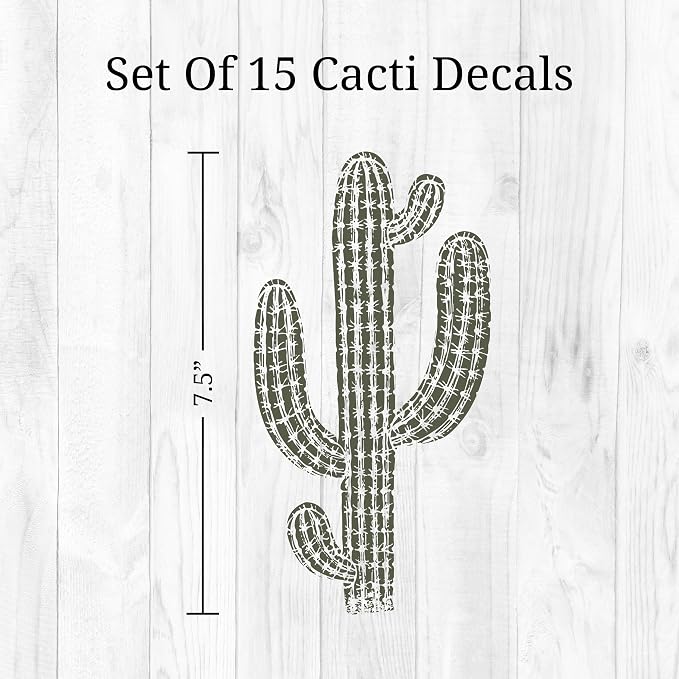 Cactus Wall Decals - Set of 15 Cacti Vinyl Room Decor Peel and Stick Removable Floral Stickers for Nursery Bedroom Bathroom - Image 3