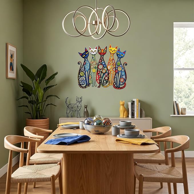 Wesiti Cat Wall Art Decor Metal Sculpture, 10.6x15.7 Inches Colorful Retro | Mid Century Style for Cat Lovers, Iron Metal Decor for Living Room Bedroom Kitchen Office, Playful Vintage Design - Image 6