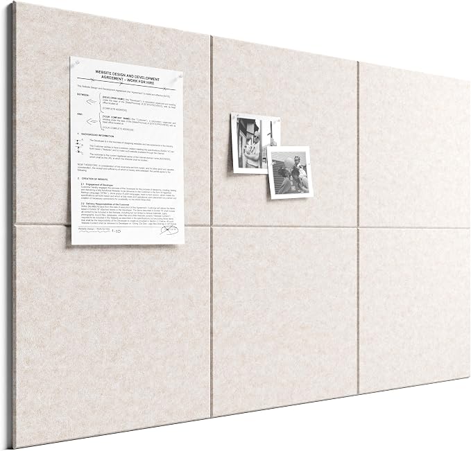 Bumusty 36"x 24" Large Felt Bulletin Board Tiles, Oatmeal | 6-Pack Cork Board Alternative, Wall Decor, 30 Pushpins, 30 Adhesive Tabs, Vision Board, Office, Classroom, Home, Dorm by BUMUSTY