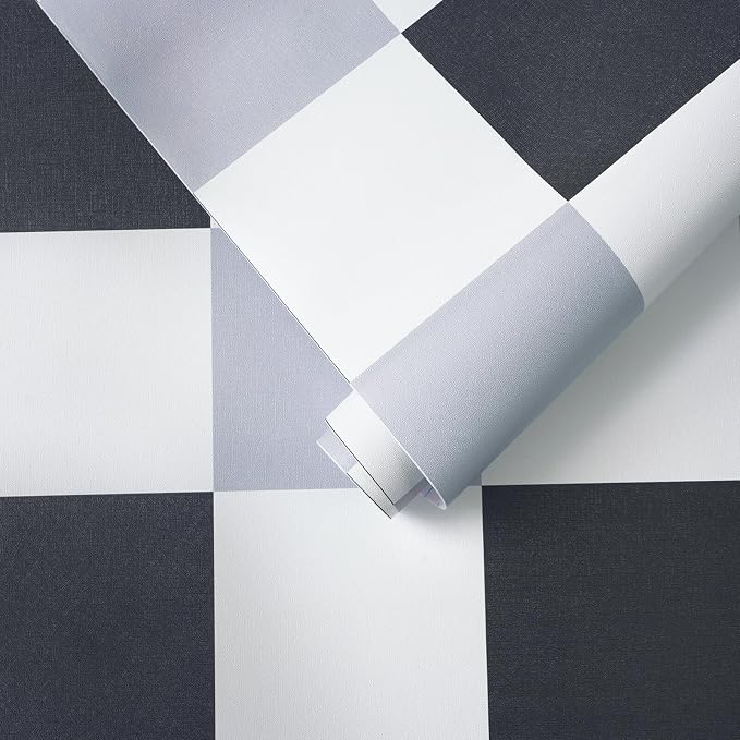 Ismoon Plaid Wallpaper Peel and Stick Modern Checkered Contact Paper 17.3" x 78.7" Black/Gray/White Neutral Mosaic Wall Paper Textured Removable Wallpaper for Bedroom Renter Friendly Vinyl - Image 9