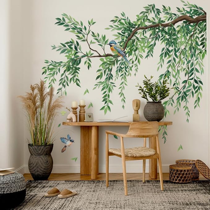 3 Sheets Large Green Tree Leaves Wall Stickers Peel & Stick Wall Decor | Hanging Vine Tree Wall Decals Peel and Stick Waterproof Leaves Branch Decor for Living Room ( 11.8 * 35.4inch) - Image 2