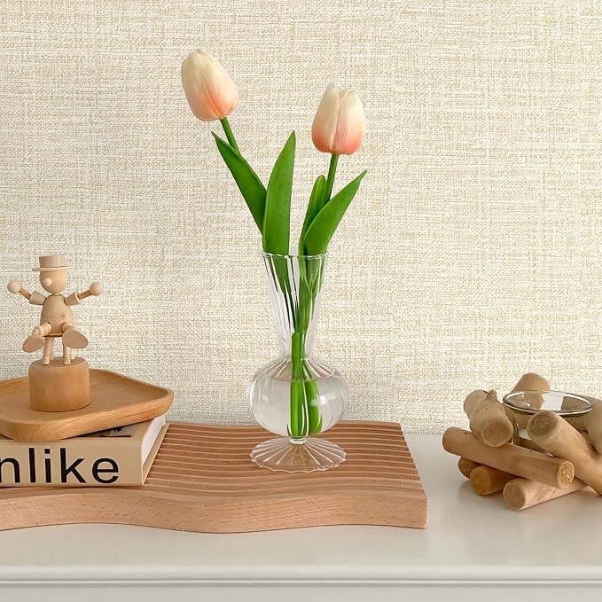 Beige Grasscloth Peel and Stick Wallpaper 17.3"x120" Faux Linen Textured Contact Paper Removable Self Adhesive Vinyl Wallpaper for Bedroom Bathroom Kitchen Cabinets - Image 3