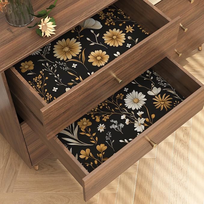 Laatse Floral Leaf Vintage Wallpaper Peel and Stick 17.5"x 118",Black | Self Adhesive/Removable/Waterproof/Thick Vinyl Contact Paper for Bathroom Bedroom Shelf Cabinet Drawer,Prepasted,Easy Peel - Image 8