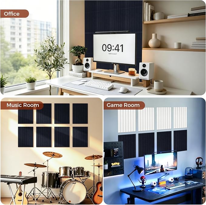 TO-TH Soundproof Wall Panels Self-Adhesive Acoustic Panel 12Pack, Navy Blue | 100% Polyester Fiber, Peel and Stick Wall Panels, 11.8"×15.7"×0.35", Reduce Echo, Interior Wall Decor for Studio, Home Garage - Image 8