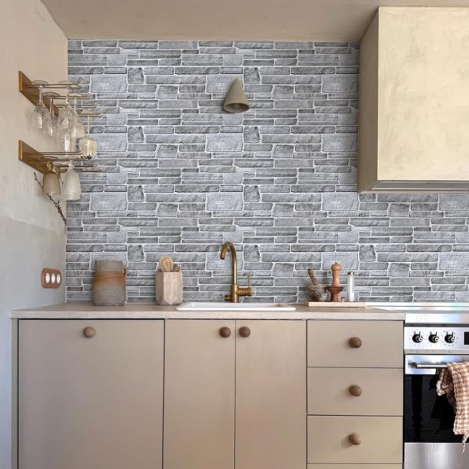 Commomy Faux Stone 3D Wall Panels Peel and Stick - 12 pcs 22.8" x 11.8" | Thin & Urltra PVC Fake Stone Textured Wall Panels for Interior Tile Bedroom,Living Room,TV Background (Covers 22.48 sq.ft) - Image 3