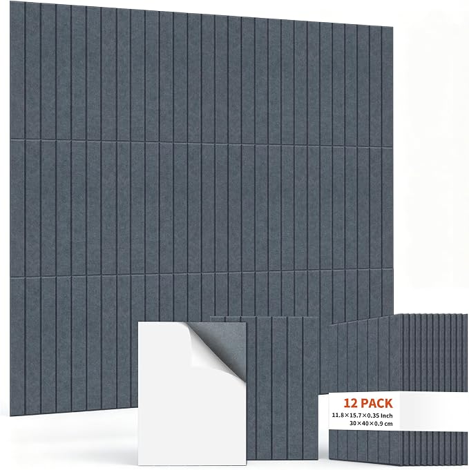 TO-TH Acoustic Wall Panels Self-Adhesive Sound Proof Panel 12 Pack, Gray | 100%Polyester Fiber, Peel and Stick Noise Dampening Panels, Reduce Echo&Flutter, Decorative Wall Panel for Studio,Garage,Home by TO-TH