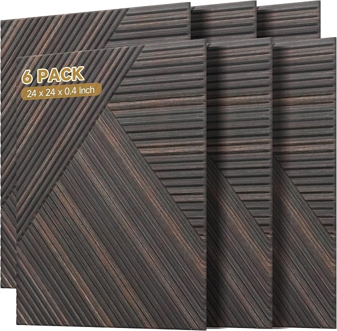 Acoustic Panels,6 Pack 23.6" x 23.6",Sound Panels,Rustic Walnut | Self-Adhesive Sound Absorbing Panels,3D UV Printing with Wood Print,High-Density Polyester Fiber,Sound Proof Panels for Walls by AUTORIFIC