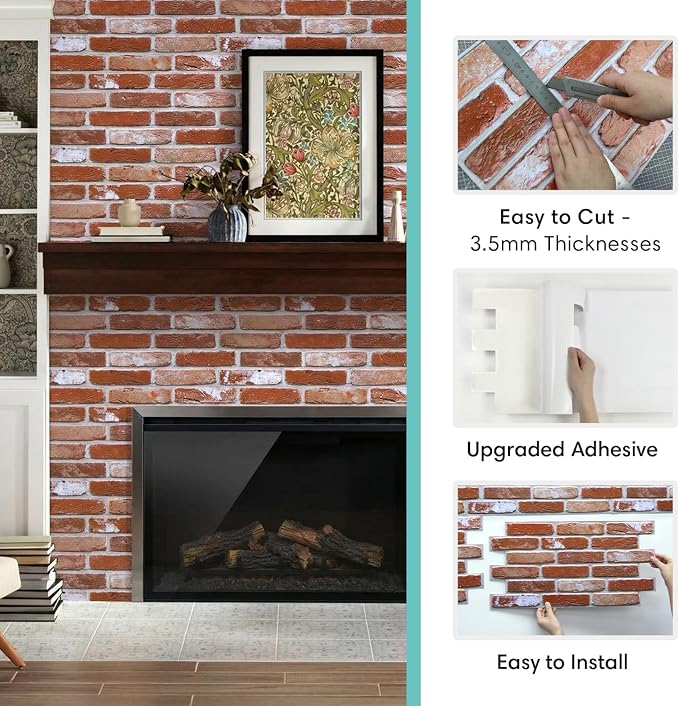 Commomy Faux Brick 3D Wall Panels,Thin UrltraLight PVC 22.8" x 11.8" | Thin UrltraLight PVC Peel and Stick Tile Retro Brick Printable for Bedroom,Living Room,TV Background（Covers 22.48 sq.ft - Image 5