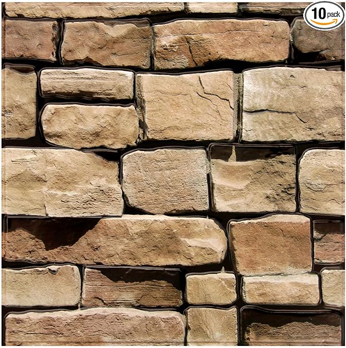 3D Faux Stone Wall Panels Peel and Stick, Designed for Quick DIY | Yellowish Brown, 10 Pcs 11.8" x 11.8", Stone-Look, Light PVC Fake Stone Covering Tiles for Wall Renovation, Cover 9.7 sq ft by SMOOSTIKCDECOR