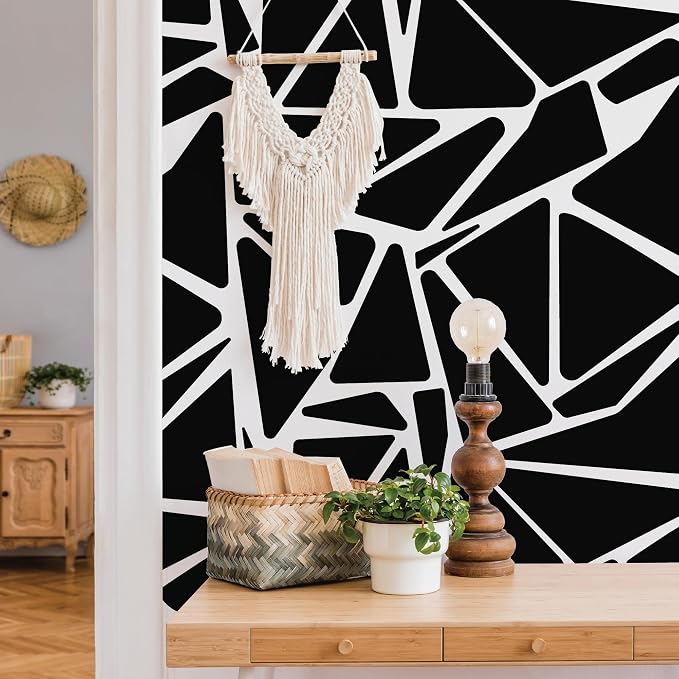 Large Black Boho Geometric Wall Decals, Modern Triangle Wall Décor | Stunning bold aesthetic accent wall in minutes. Peel and stick matte black vinyl stickers for living room, bedroom, office. - Image 5