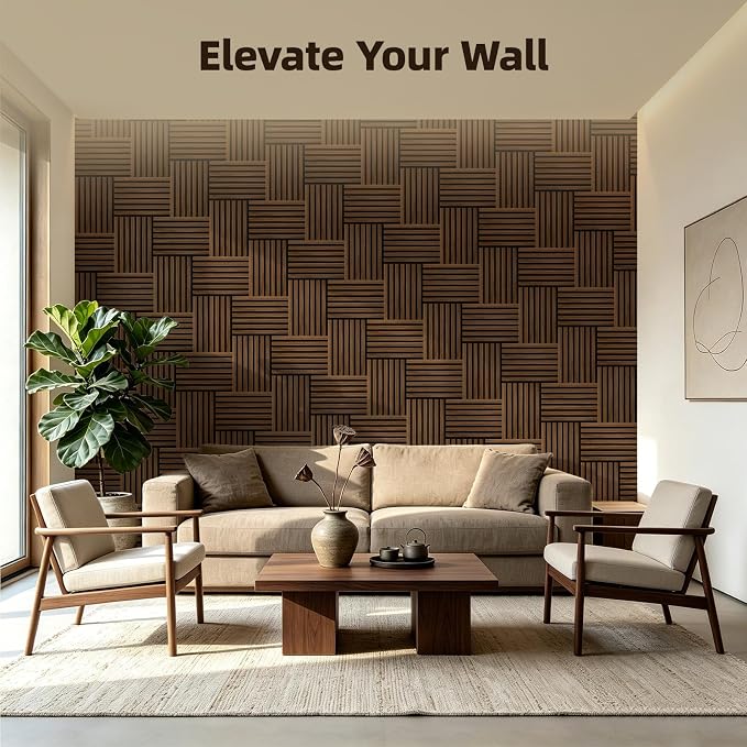 Vieshful 4-Pack Acoustic MDF Wood Slat Wall Panels for Flat & Curved Walls | 11"x15.7", Sound Absorbing Panels for Living Room, Columns, TV Walls & Interior Decor, Walnut - Image 8