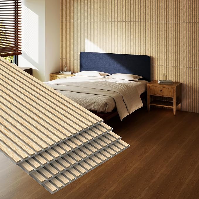 MISSDAY Wood Slat Acoustic Wall Panels, 4 Packs 47.2" x 23.6" Grey-Oak Soundproof Panel For Interior Wall Decor Noise Absorbing-3D Textured Wooden Panel Sound-Absorbing for Home, Office, Studio by MISSDAY