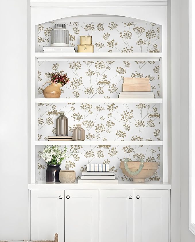 Hopepak Floral Peel and Stick Wallpaper Beige Contact Paper for Bedroom Leaf Removable Self Adhesive Wall Paper for Bathroom Modern Wallpaper for Walls Cabinets Shelf Liner Vinyl 17.3" x 78.7" - Image 5