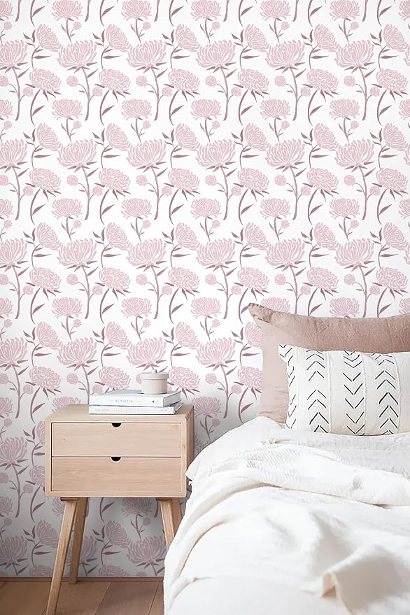 Hopepak Peel and Stick Wallpaper Floral Contact Paper Pink Wall Paper Modern Self Adhesive Removable Vinyl Wallpaper for Bedroom 17.3"x118" - Image 3