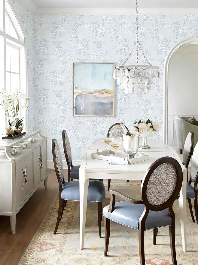 Dimoon Blue Peel and Stick Wallpaper Floral Vintage Wallpaper French Country Renter Friendly Contact Paper Bathroom Kitchen Removable Boho Stick on Wall Paper Vinyl Roll 17.3''x78.7 - Image 6