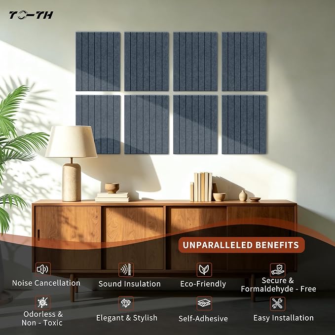 TO-TH Peel and Stick Panels for Walls 12Pack Acoustic Panel, Moonlight Gray | Self-Adhesive, Reduce Echo&Noise, 100%Polyester Fiber,11.8"×15.7"×0.35", Soundproof Wall Panels for Indoor Acoustic Treatment - Image 5