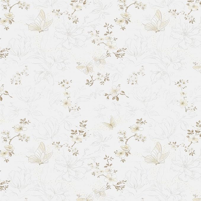 Ismoon 17.3"x197"Peel and Stick Wallpaper Boho Vintage Floral Wallpaper Beige/Brown Butterfly Contact Paper for Cabinets Removable Self-Adhesive Wall Paper Bedroom Covering Wall Decorative Vinyl by Ismoon
