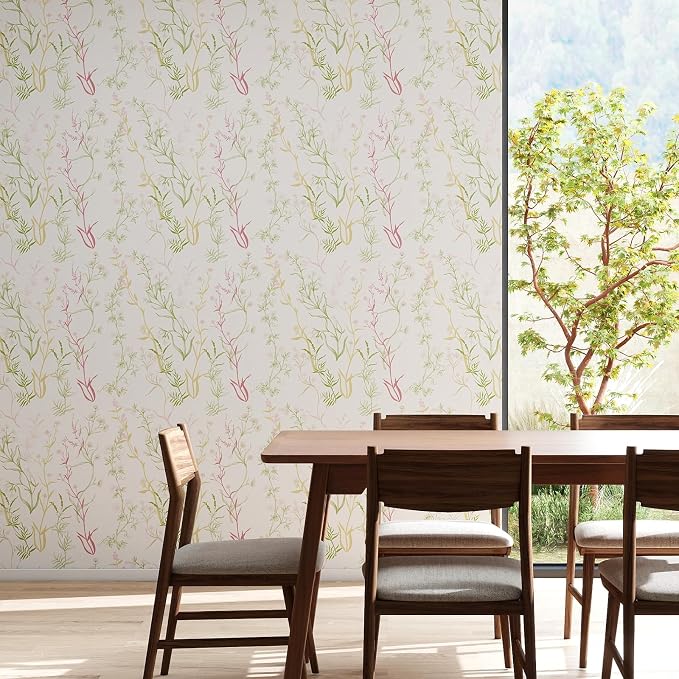 Timeet Floral Wallpaper Peel and Stick Botanical Wildflower Self Adhesive Wall Paper Removable Plant Vine Contact Paper for Living Room Bedroom Accent Decor 17.3" x 200" - Image 6