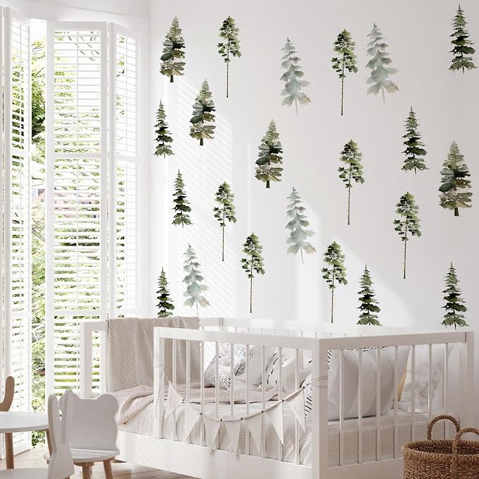 Watercolor Trees Wall Decal, Peel and Stick Nursery Forest Decals Mural, Wilderness Wall Art Stickers for Kids, Boys and Girls Room, Bedroom & Toddler Room Decor(Tree Wall Decal 89) by Unknown