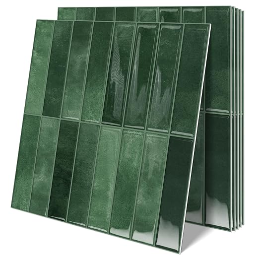 10 Sheets Upgraded Thicker Design Subway Tile Peel and Stick Backsplash | 12”×12”Self Adhesive Wall Tiles Stick on Back Splash for Kitchen,Bathroom,Camper(Forest Green) by MOONFUN