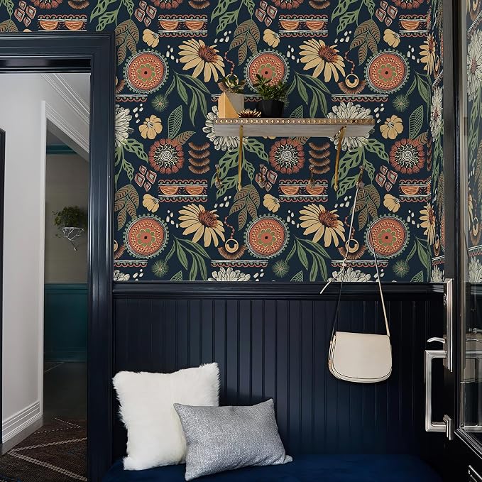Simon&Siff Boho Sun Floral Retro Peel and Stick Wallpaper 17.3" x 1200" | Removable Waterproof Self Adhesive Contact Paper Renter Friendly for Cabinets, Furniture, Bedroom, Bathroom, DIY Decor - Image 6