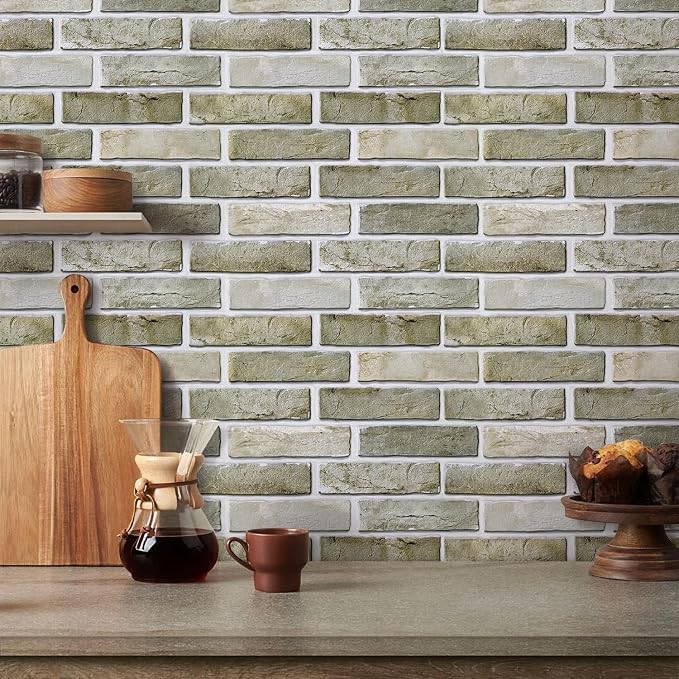 Commomy 3D Peel and Stick Faux Brick Wall Panels - 10pcs 15.74" x 11.8" | Ultralight Thin PVC Wall Sticker Fake Brick Wallpaper Tiles for Kitchen,Bedroom,Quick DIY Wall Decor(12.92 sq.ft) - Image 6