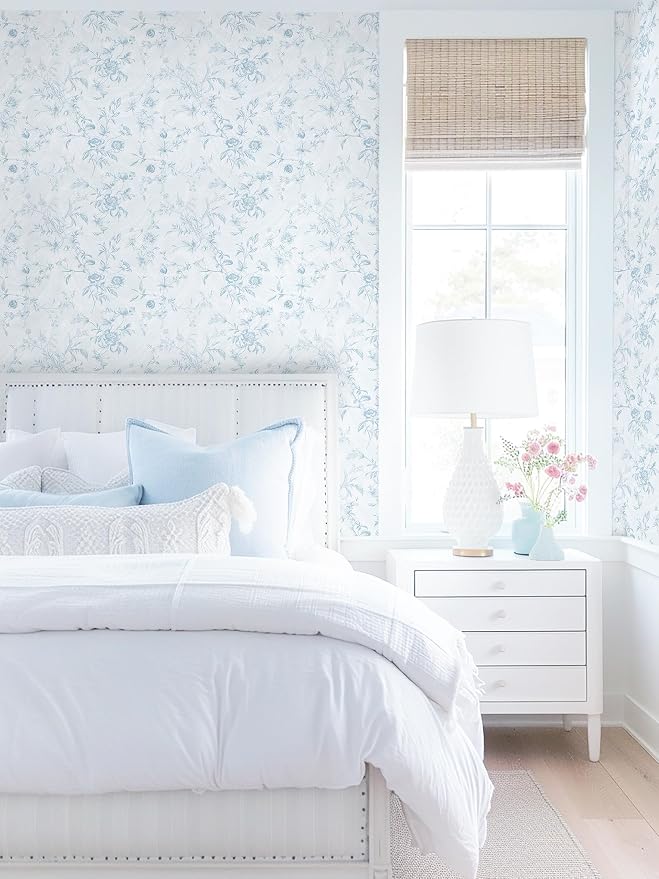Dimoon 393"x17.3" Blue Wallpaper Floral Peel and Stick Wallpaper Blue Contact Paper Vintage French Country Renter Friendly Bathroom Boho Flower Removable Wall Paper Kitchen Self Adhesive Vinyl Roll - Image 7