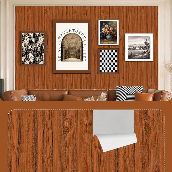Wood Grain Contact Paper 17.3"x400" Cherry Wood Look Peel and Stick Wallpaper Vintage Removable Self Adhesive Vinyl Faux Wood Wallpaper for Cabinets Countertops Covering - Image 3