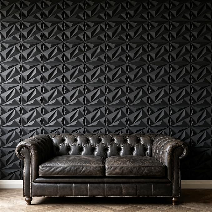 3D Wall Panels 33 Pack, 12×12 Inch Black Diamond Textured PVC Wall Panels, 32 Sq.Ft Coverage, Modern 3D Decorative Wall Tiles, Interior Accent Wall Panels for Living Room, Bedroom,Office, Hotel - Image 5