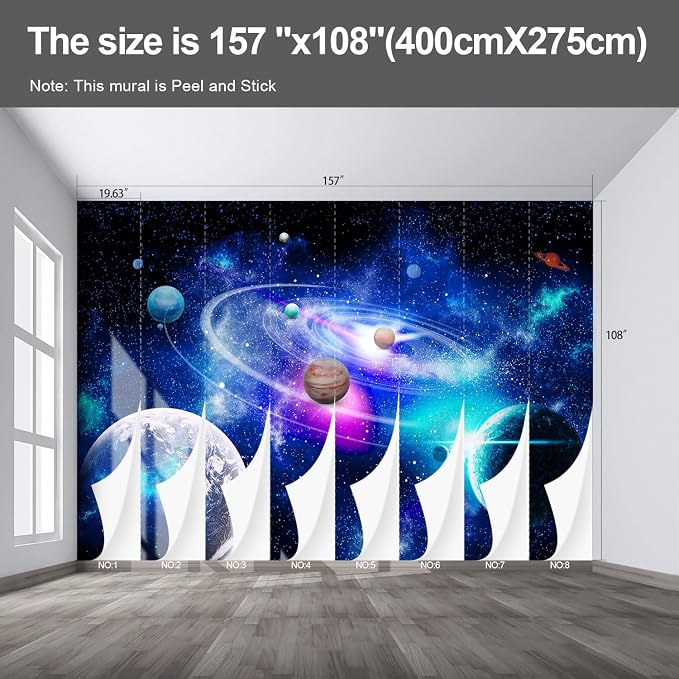 Planet Large wall murals Peel and Stick self Adhesive Galaxy Wallpaper for Bedroom Nursery Room - 108"x157" - Image 2