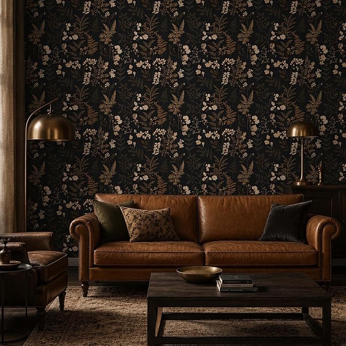 Moody Dark Vintage Floral Peel and Stick Wallpaper 17.7"x393.7" | Self-adhesive removable waterproof vinyl wall covering with botanical pattern for renter-friendly bedrooms and accent walls - Image 3