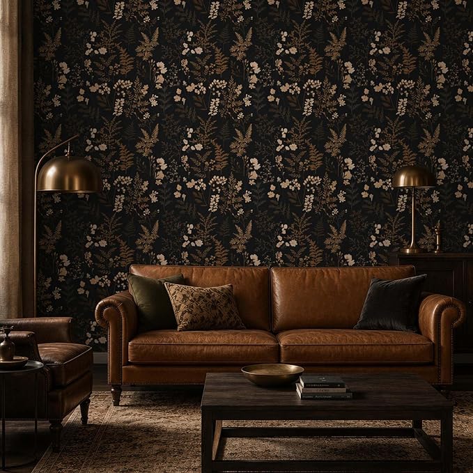 Moody Dark Vintage Floral Peel and Stick Wallpaper 17.7"x124" | Self-adhesive removable waterproof vinyl wall covering with botanical pattern for renter-friendly bedrooms and accent walls - Image 2