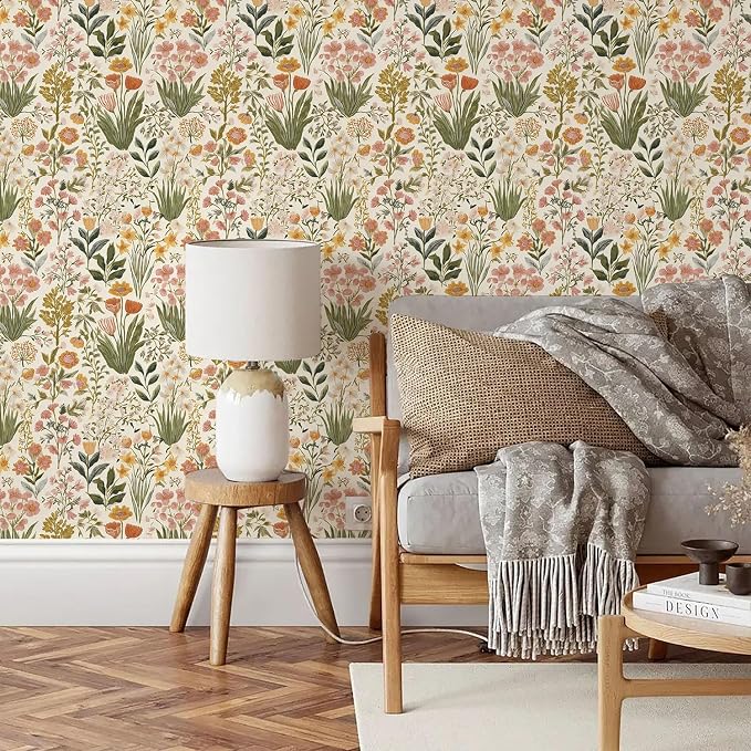 Orainege Floral Peel and Stick Wallpaper Floral Contact Paper Self Adhesive | 16.9in x196.8in Vintage Flower Wallpaper Peel and Stick Flower Contact Paper Botanical Decor for Bedroom Vinyl - Image 6