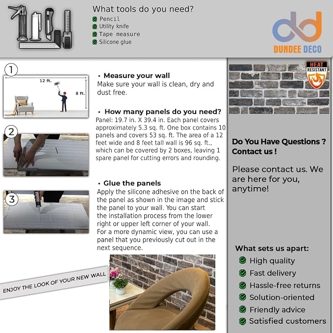Dundee Deco 3D Wall Panels Faux Brick - Cladding Grey Black Stone Look Wall Paneling, Styrofoam, Sample, Size 10 x 10 in. - Image 5